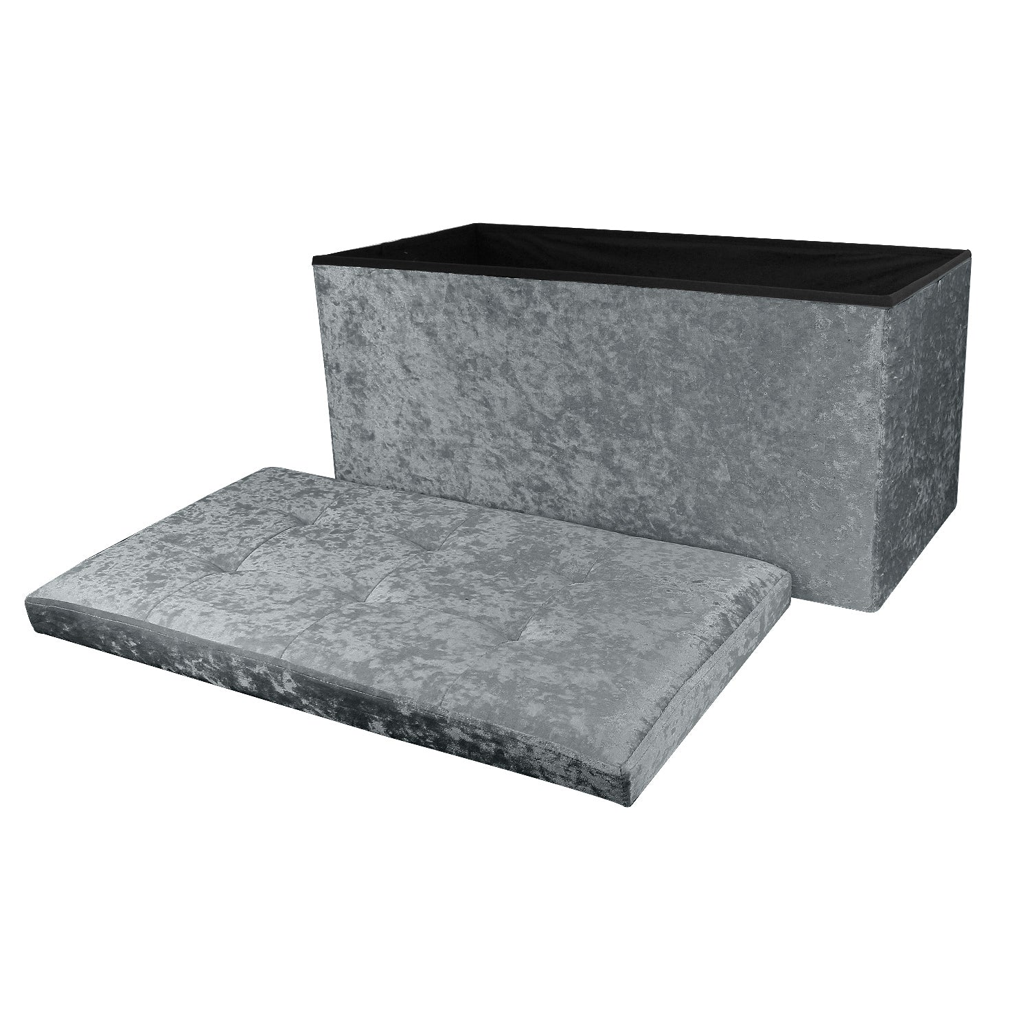 Large Grey Double Crushed Velvet Storage Ottoman