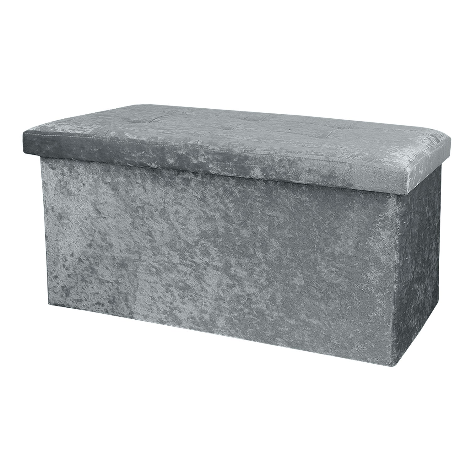 Large Grey Double Crushed Velvet Storage Ottoman