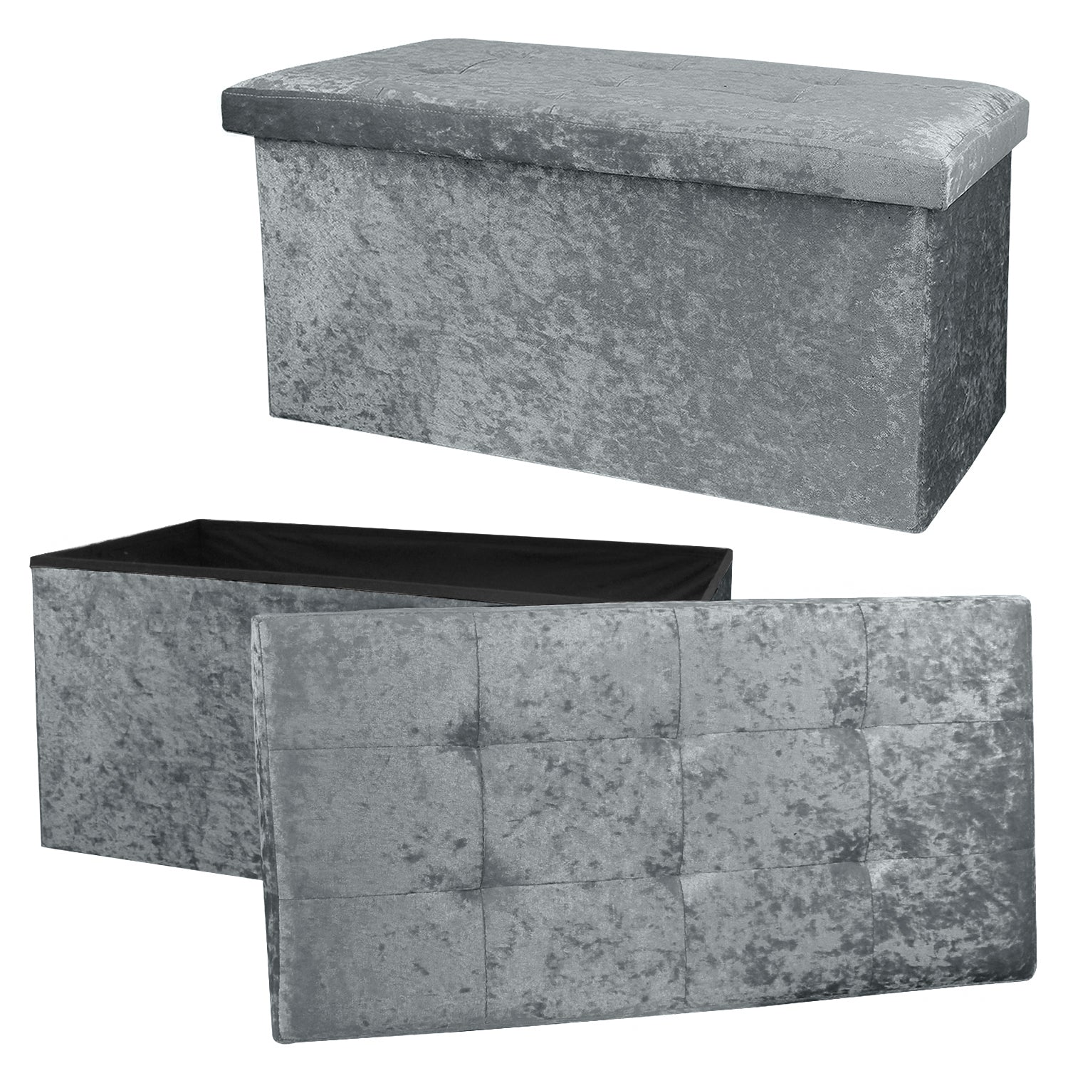 Large Grey Double Crushed Velvet Storage Ottoman