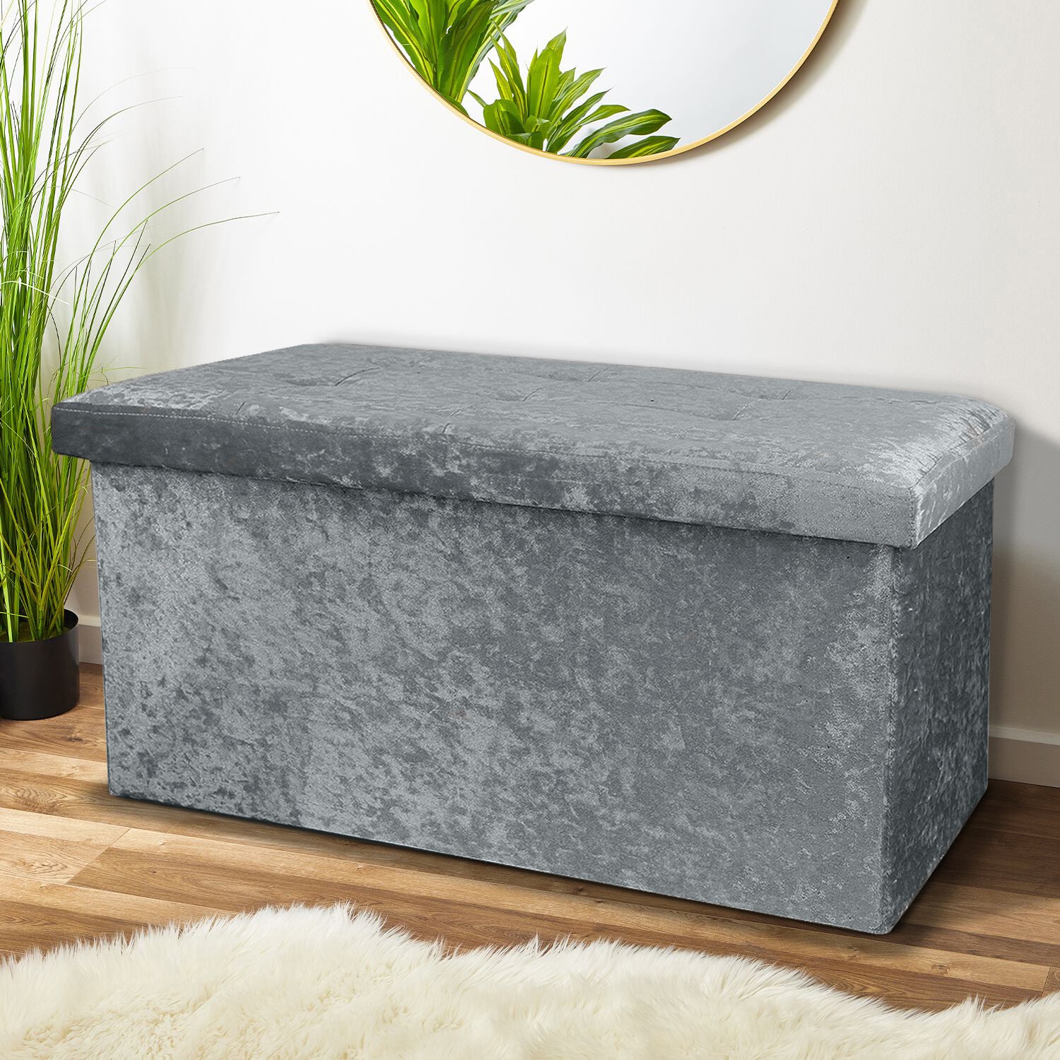 Large Grey Double Crushed Velvet Storage Ottoman