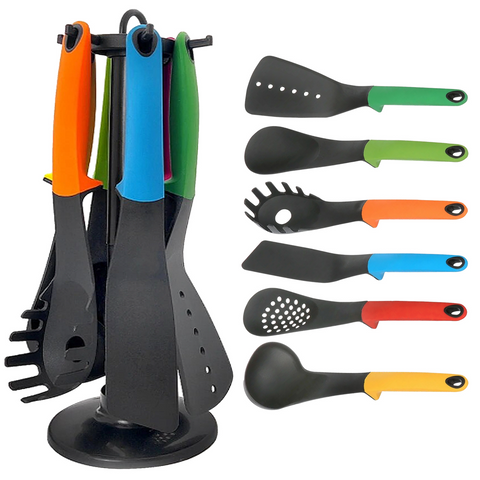 6 Piece Kitchen Utensil Set with Rotating Storage Stand