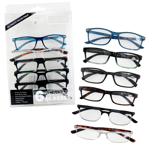 Pack of 6 Reading Glasses Unisex - +1.5 | +2.0 | +2.5 | +3.0