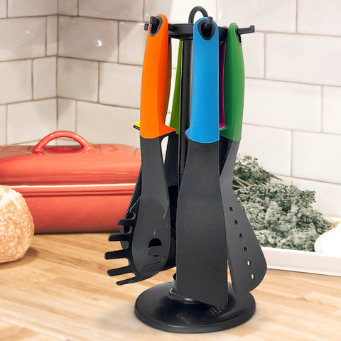 6 Piece Kitchen Utensil Set with Rotating Storage Stand