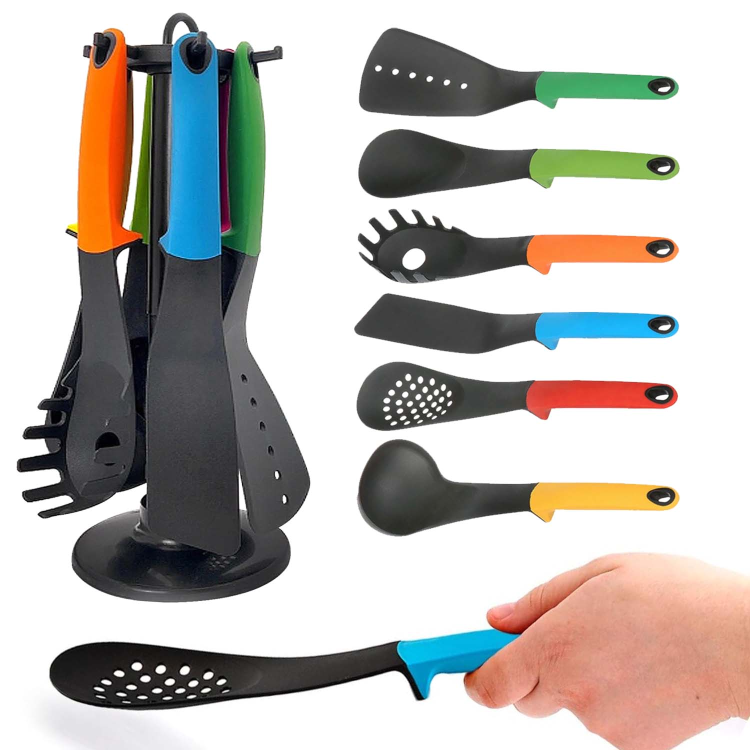 6 Piece Kitchen Utensil Set with Rotating Storage Stand