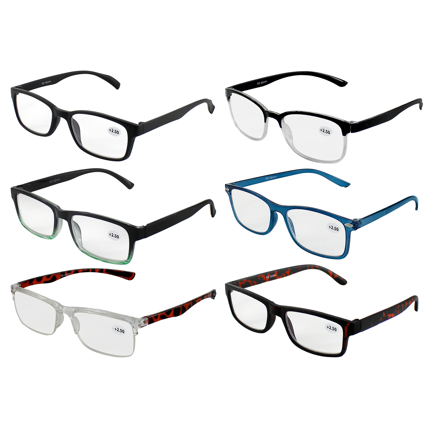 Pack of 6 Reading Glasses Unisex - +1.5 | +2.0 | +2.5 | +3.0