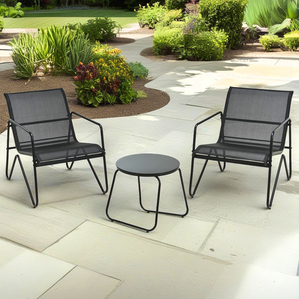 3 Piece Black Garden Furniture Lounge Set