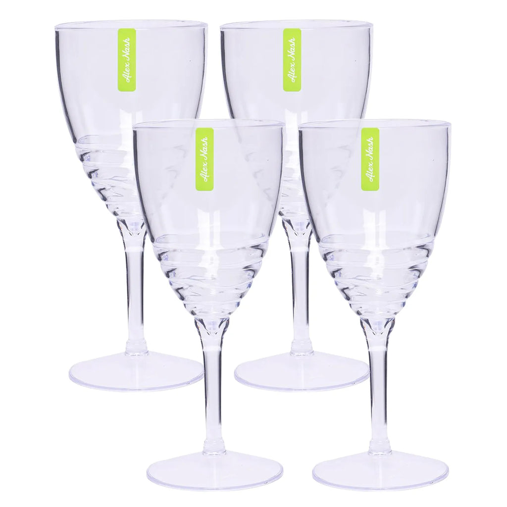 Pack of 4 Clear Swirl Plastic Wine Glasses