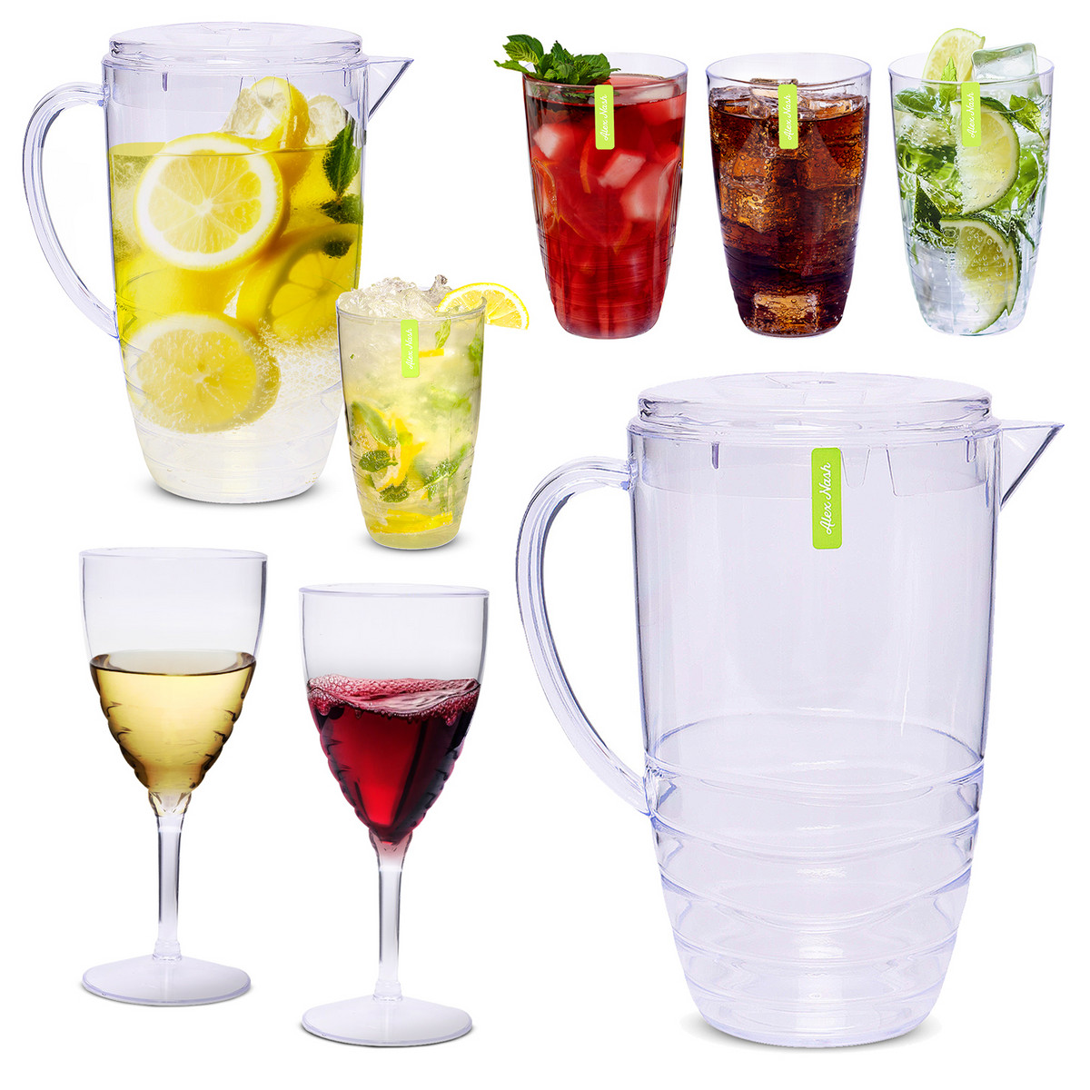 2 Litre Clear Plastic Swirl Drinks Pitcher Jug with Matching Cups