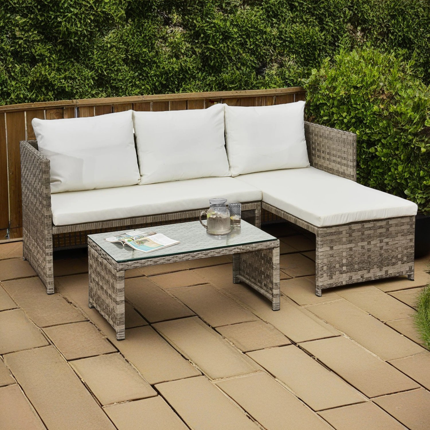 Florence Beige & Cream Outdoor Corner Sofa Set with Table