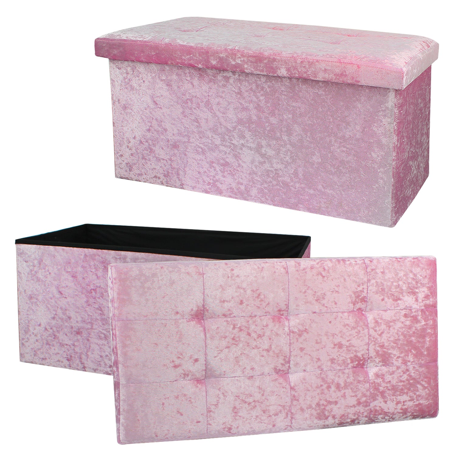 Large Pink Double Crushed Velvet Storage Ottoman