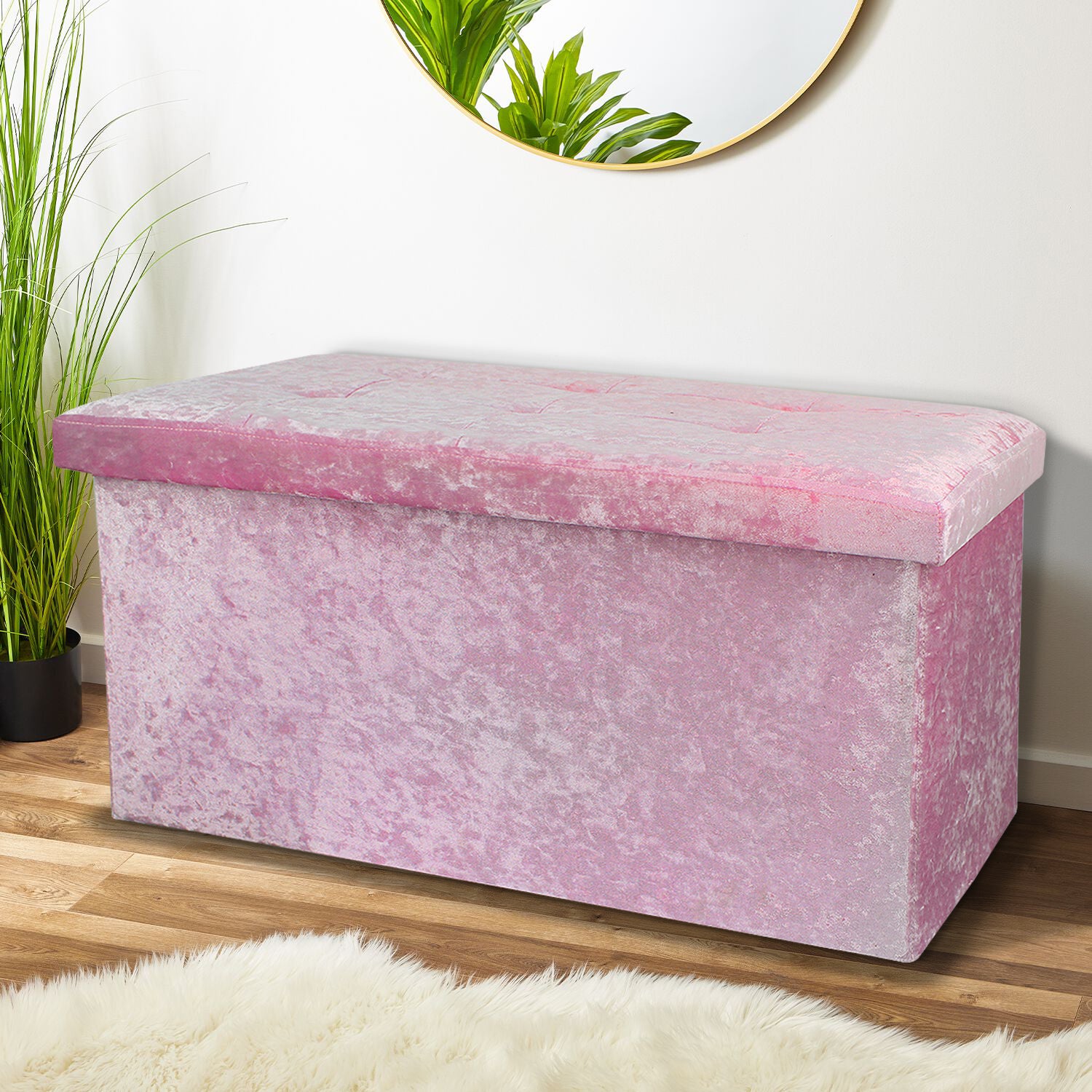 Large Pink Double Crushed Velvet Storage Ottoman