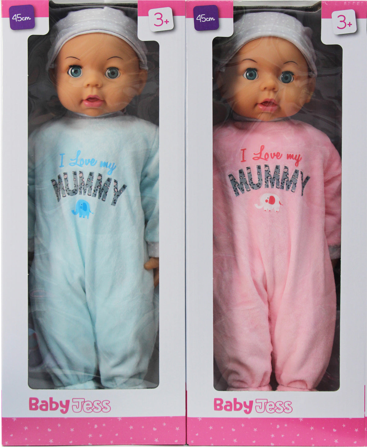 45cm Baby Doll with Hat & Fleece Babygrow | Pink or Blue Option