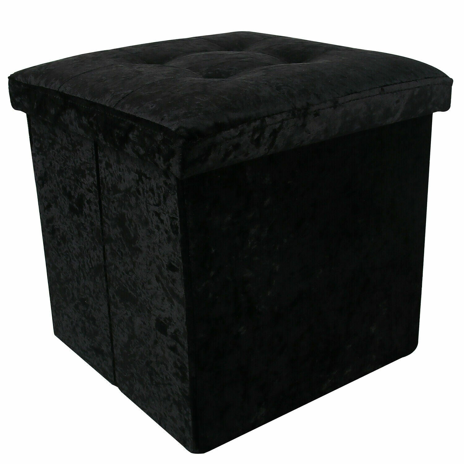 Black Crushed Velvet Storage Foot Stool Cube