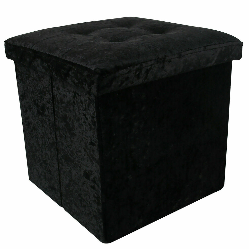 Black Crushed Velvet Storage Foot Stool Cube