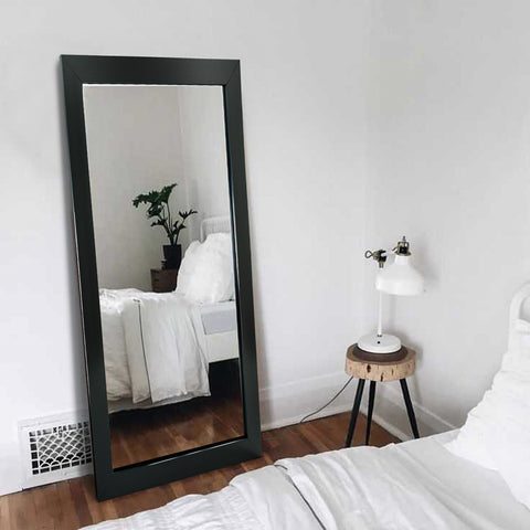 Black Full Length Wall Mounted Framed Mirror - 100cm x 40cm