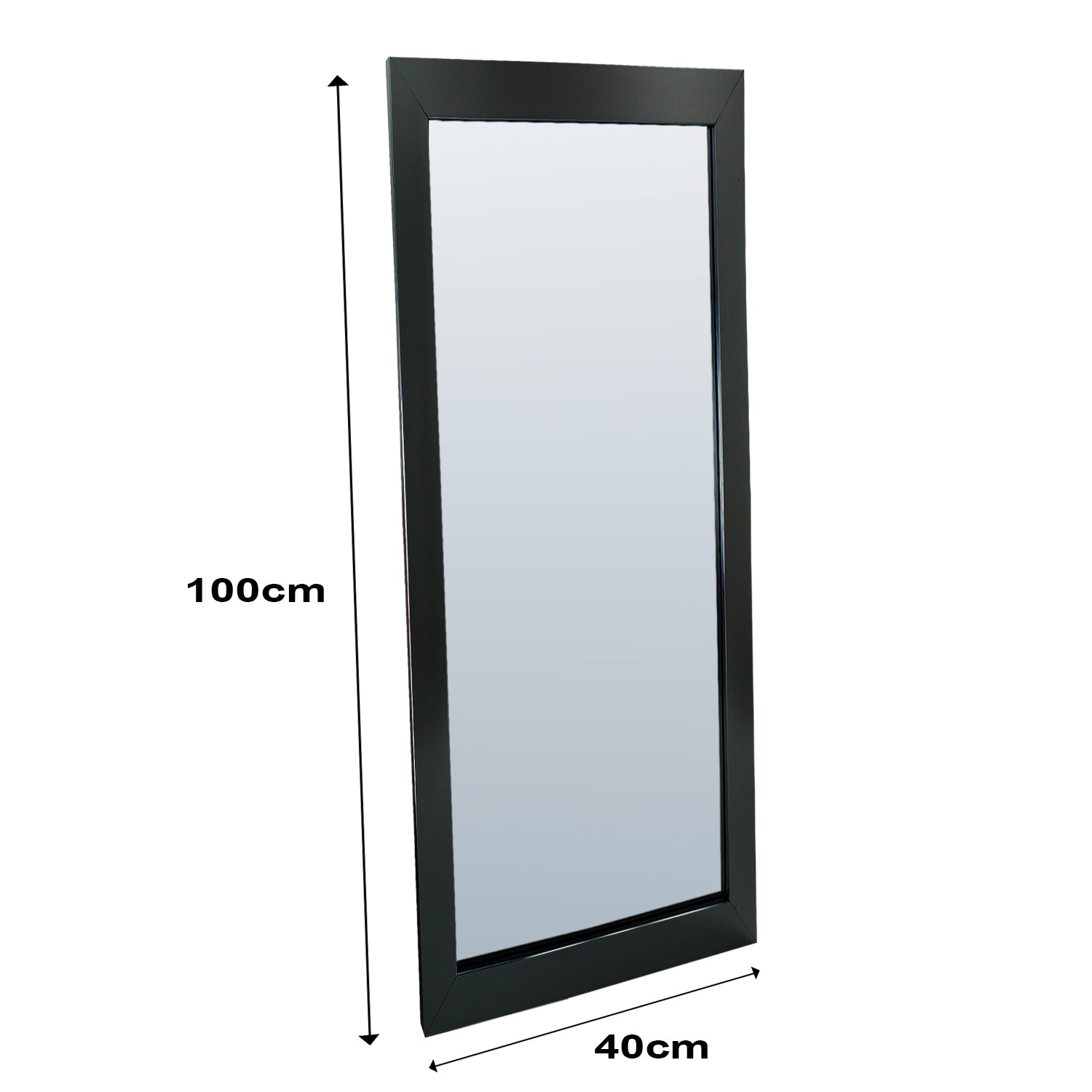 Black Full Length Wall Mounted Framed Mirror - 100cm x 40cm