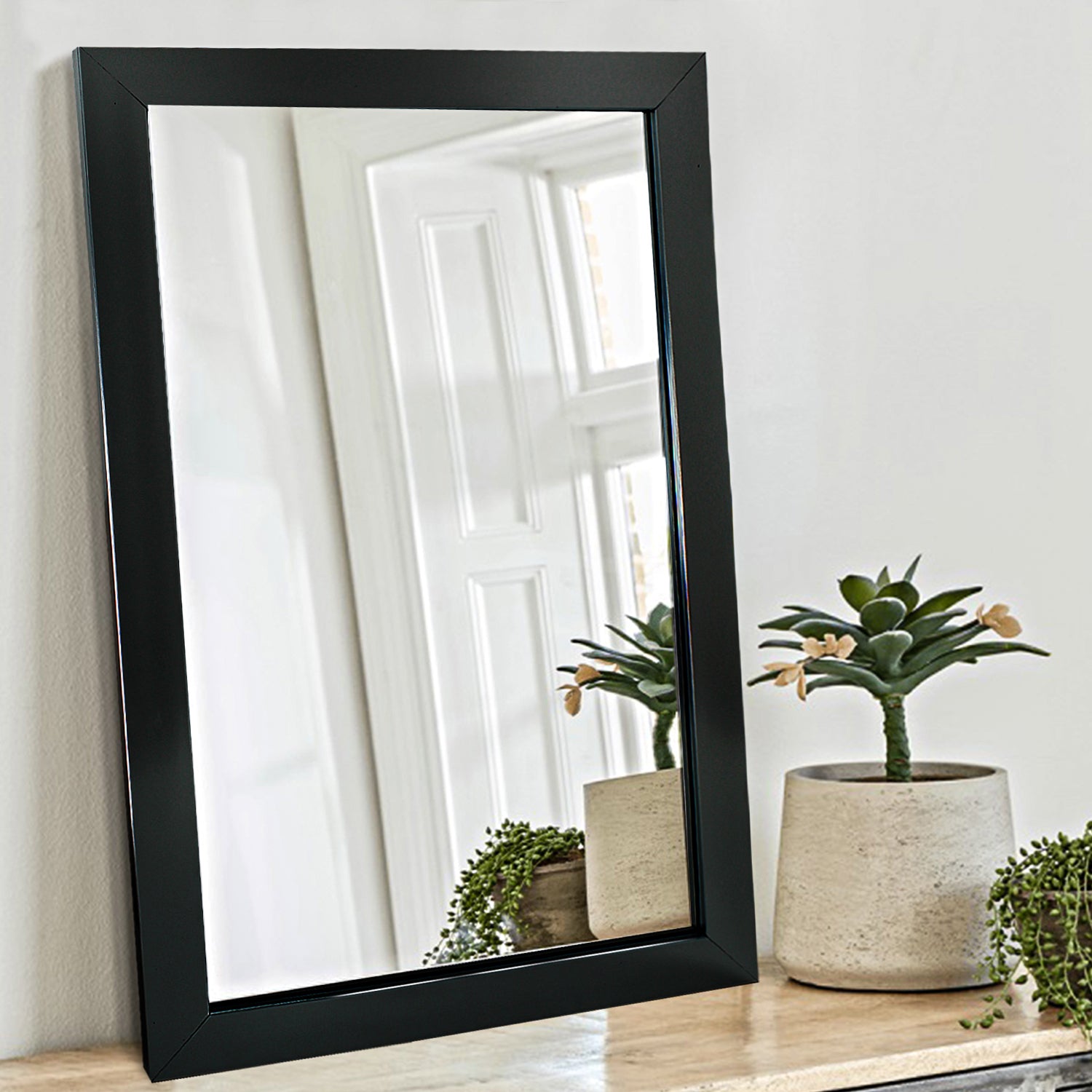 Black Wall Mounted Framed Mirror - 40cm x 61cm