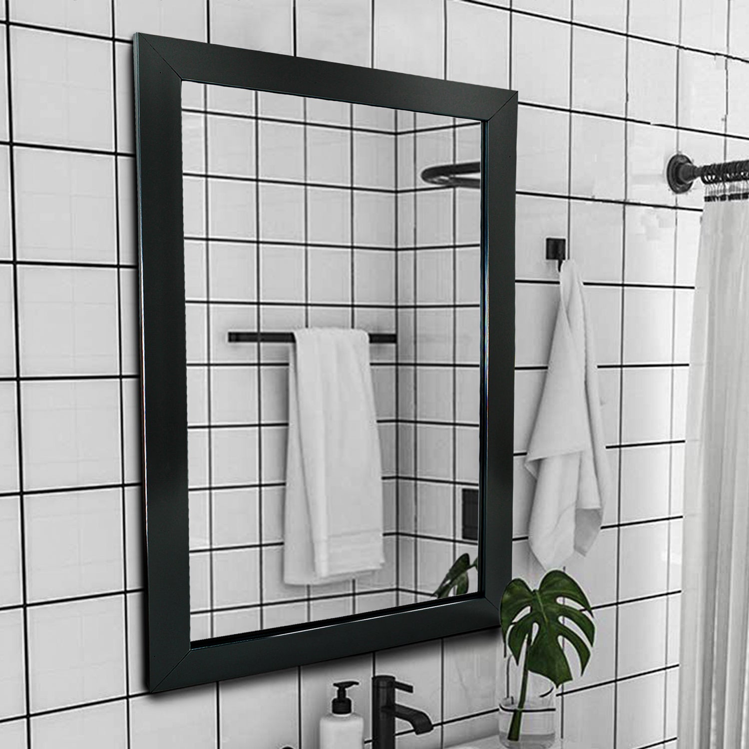 Black Wall Mounted Framed Mirror - 40cm x 61cm