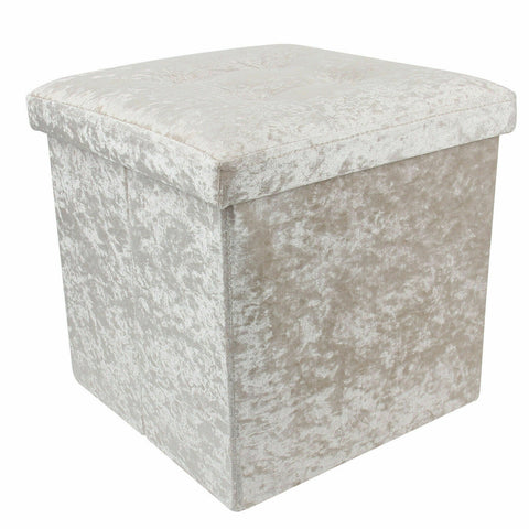 Cream Crushed Velvet Storage Foot Stool Cube