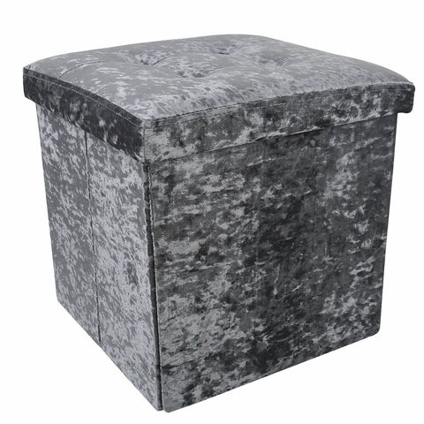 Grey Crushed Velvet Storage Foot Stool Cube