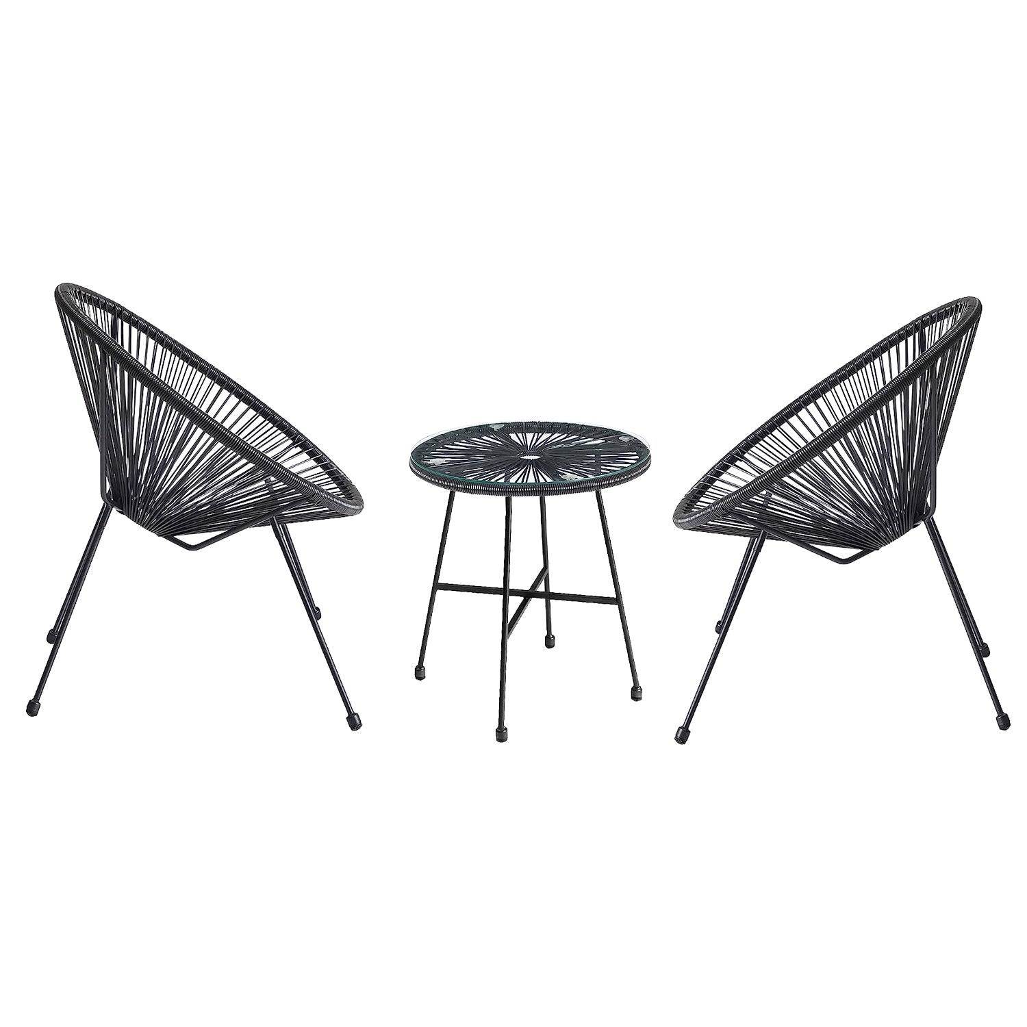 Black 3 Piece Acapulco String Garden Chair & Table Furniture Set