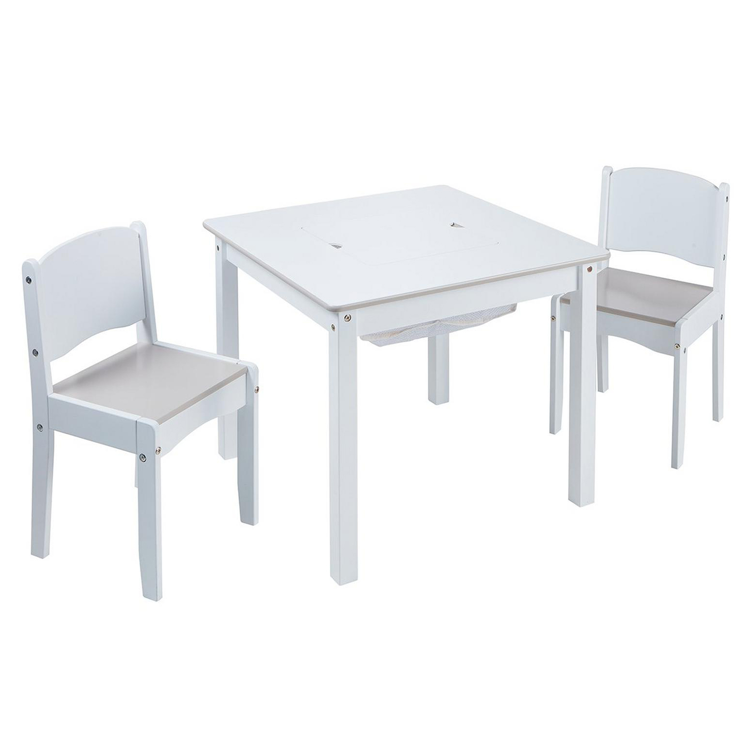 Kids White Craft Table with Storage and 2 Chairs Set