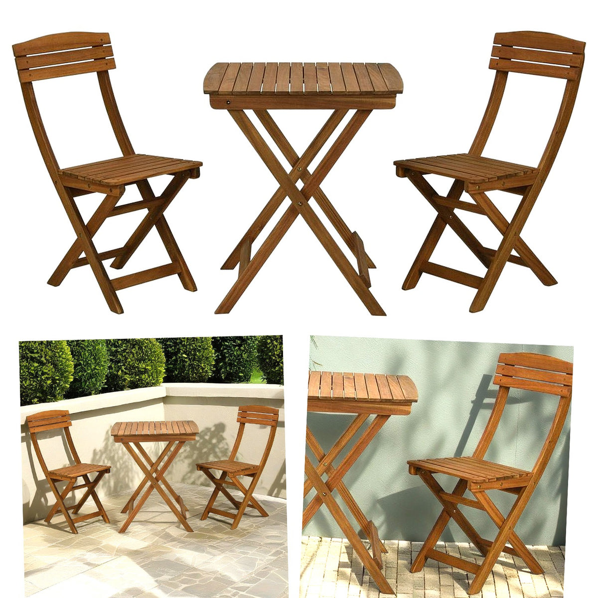 3 Piece Wooden Folding Garden Furniture Bistro Set