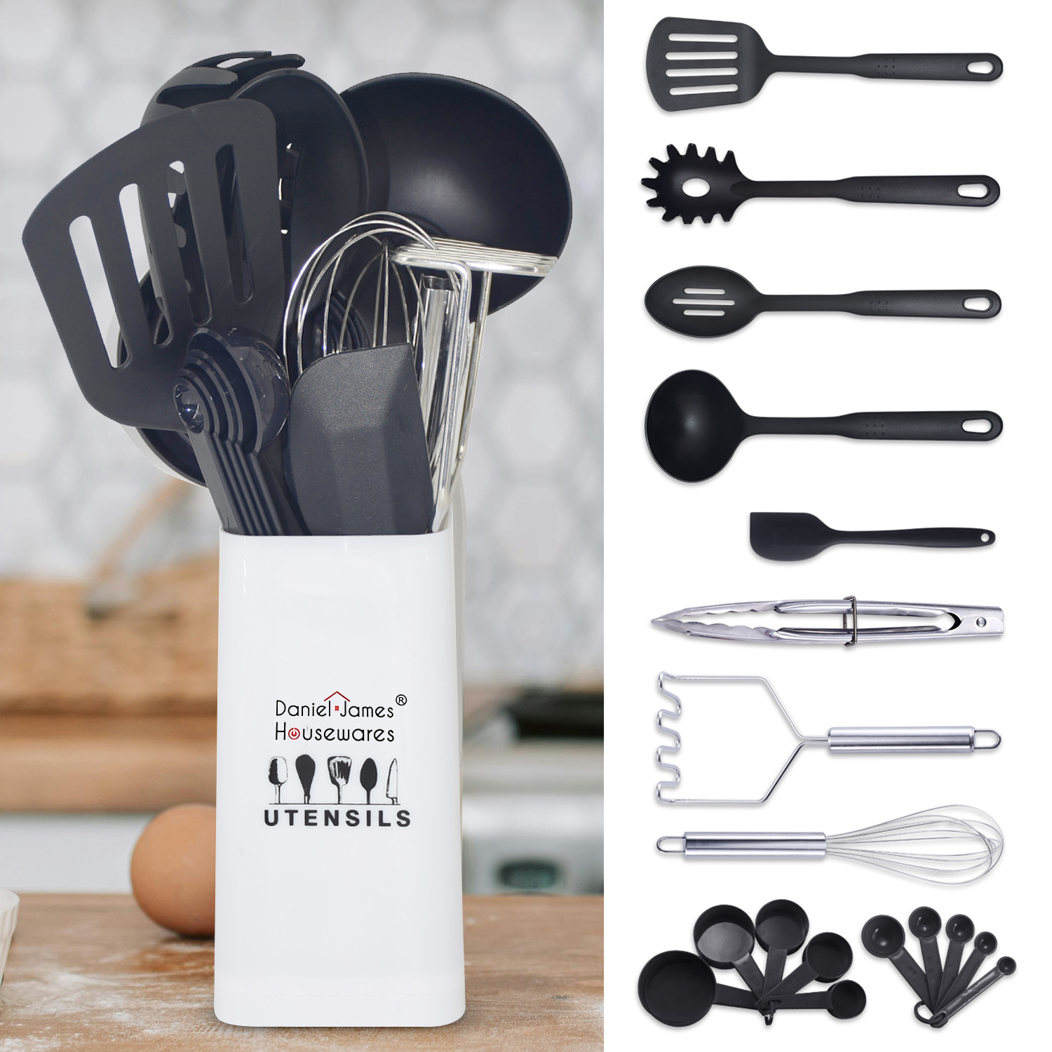 19 Piece Kitchen Utensil Set with Utensil Holder