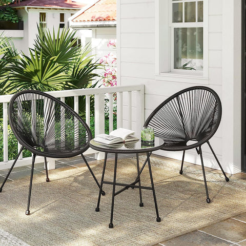 Black 3 Piece Acapulco String Garden Chair & Table Furniture Set