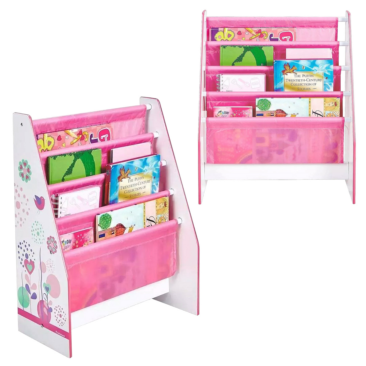 Pink Flowers and Birds Freestanding Sling Bookcase