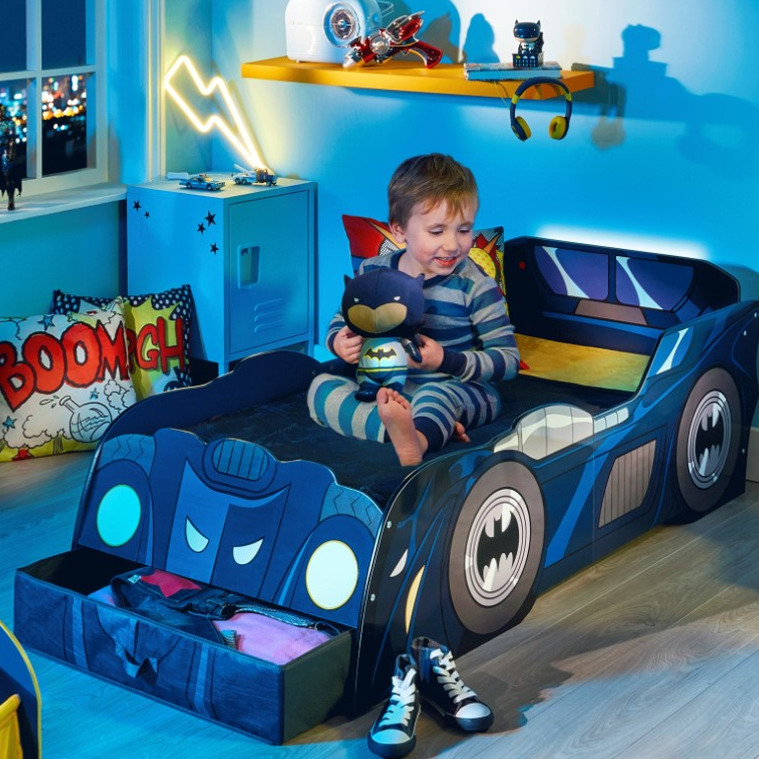 Batman Batmobile Toddler Bed Car with Storage Drawer & LED Light Strip