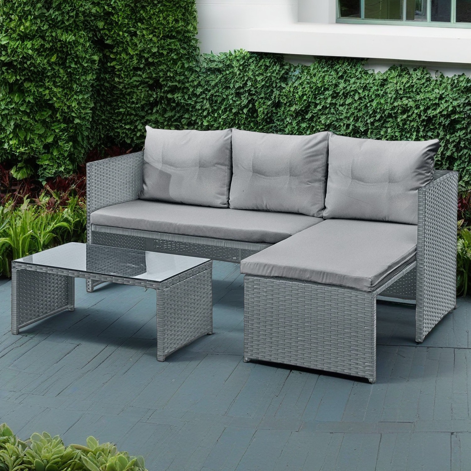 Florence Grey Outdoor Rattan Corner Sofa Set with Table