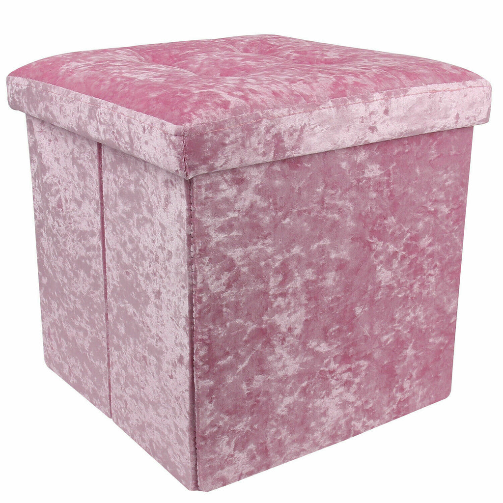 Pink Crushed Velvet Storage Foot Stool Cube