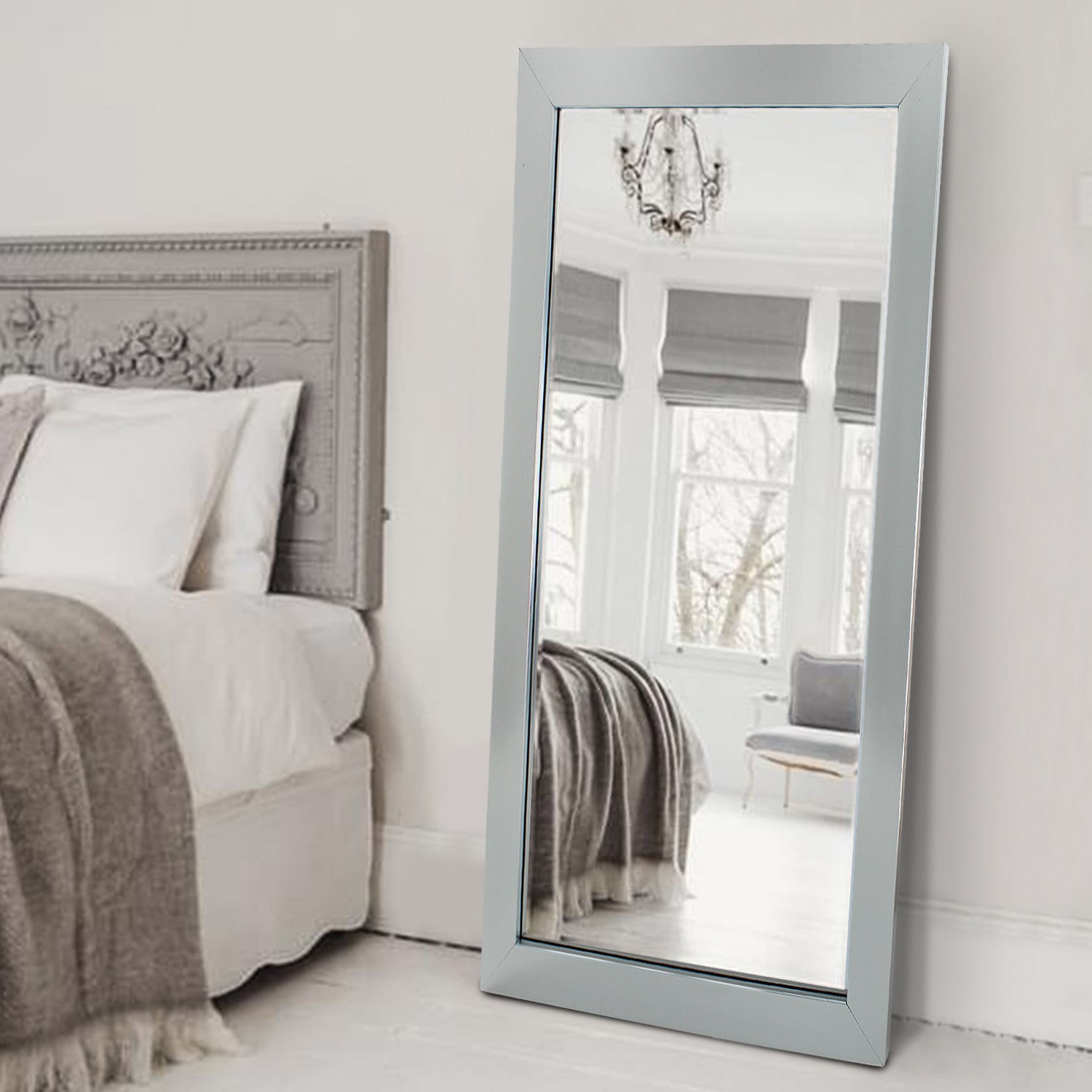 Silver Full Length Wall Mounted Framed Mirror - 100cm x 40cm