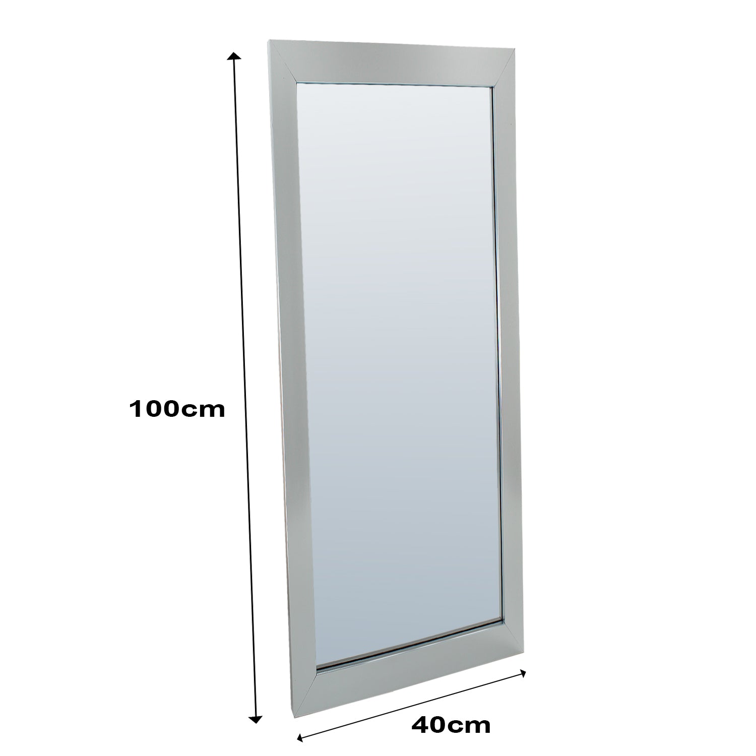 Silver Full Length Wall Mounted Framed Mirror - 100cm x 40cm