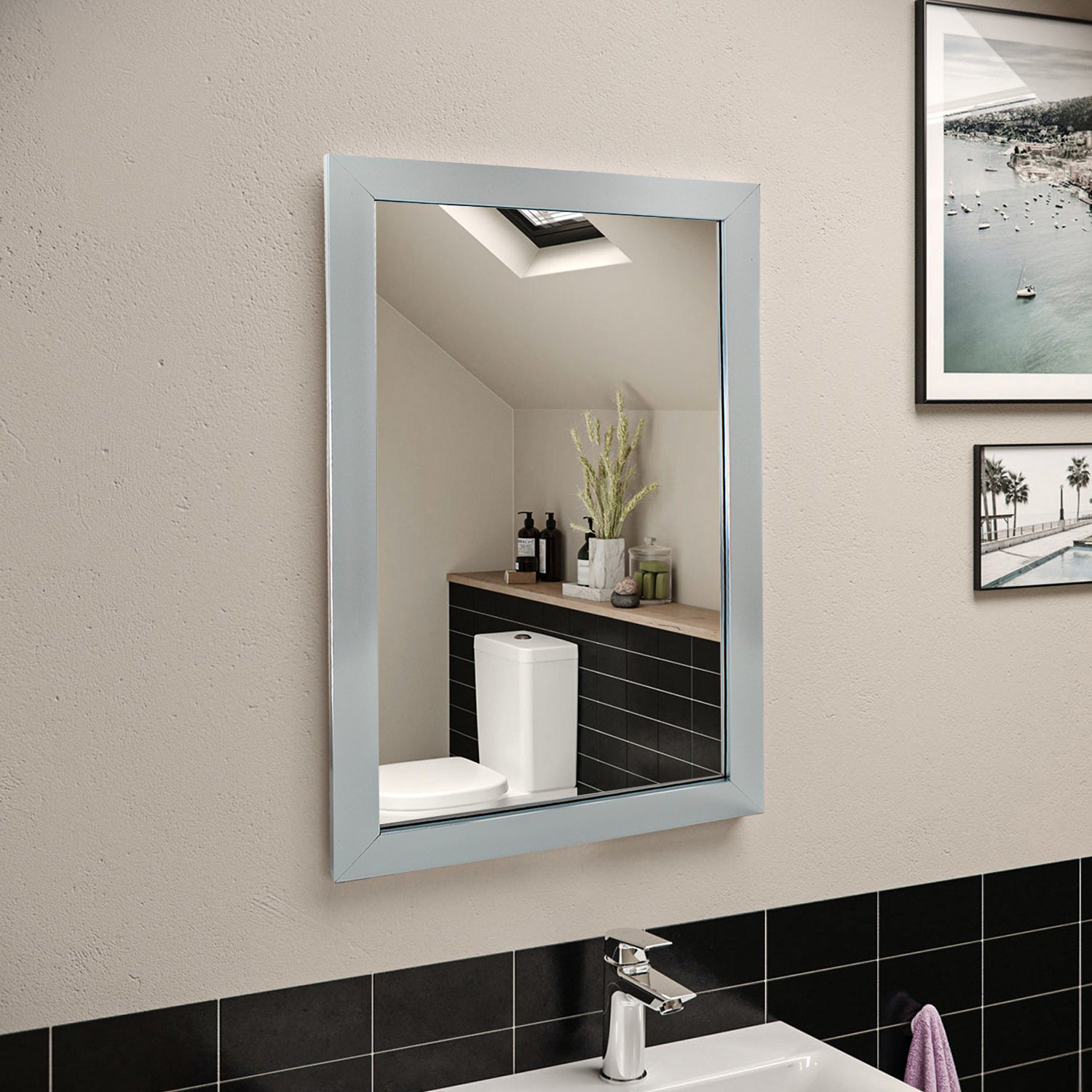 Silver Wall Mounted Framed Mirror - 40cm x 61cm