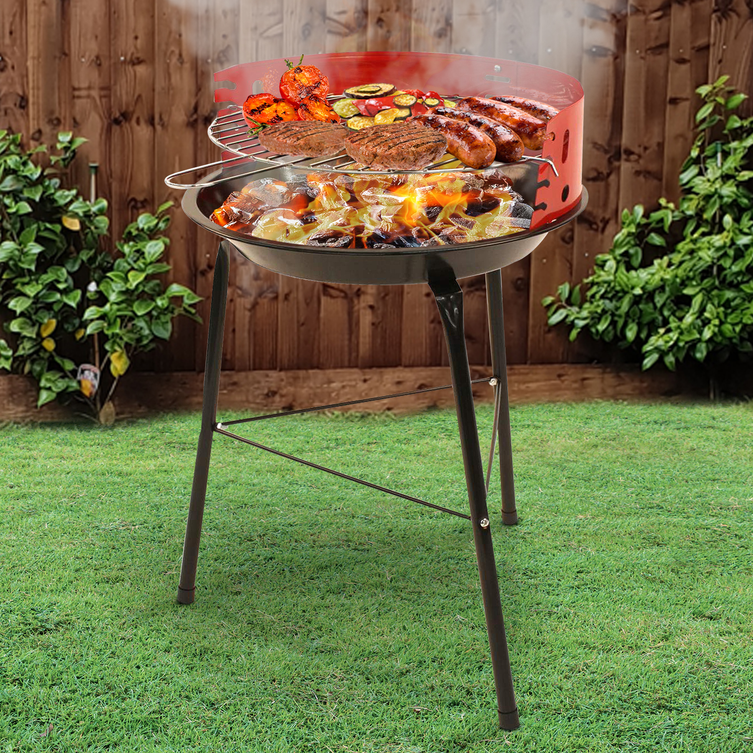 Black & Red Compact Picnic Grill with Wind Shield - WeeklyDeals4Less